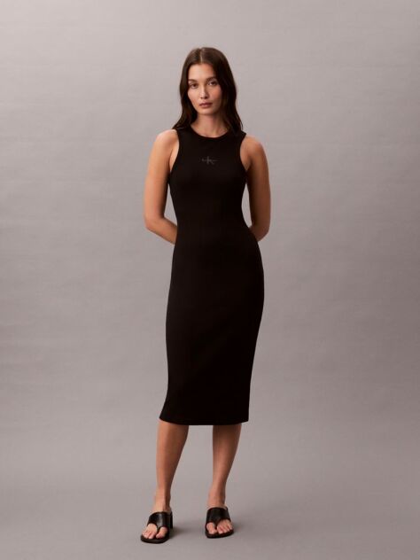Black Monogram Rib Midi Tank Dress  Women