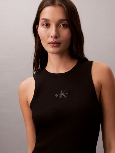 Black Monogram Rib Midi Tank Dress  Women