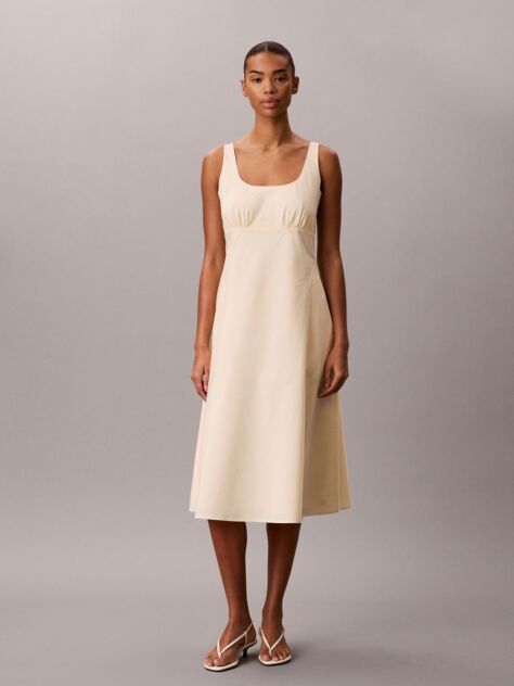 Beige Cotton Poplin Midi Dress  Women