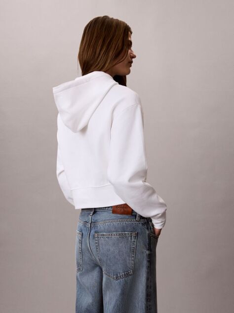 White Logo Graphic Cropped French Terry Hoodie  Women