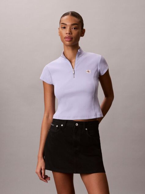 Purple Monologo Patch Rib Zip Top  Women