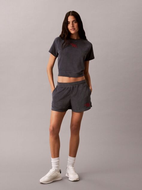 Grey Towel Terry Cropped Short Sleeve Top  Women