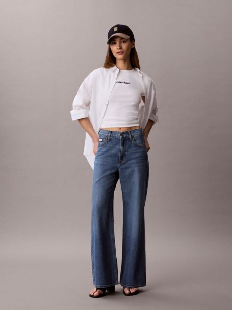 White Ribbed Embroidered Logo T-shirt  Women