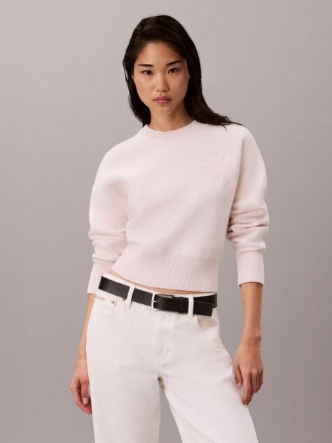 Pink Monogram Wool Blend Raglan Sleeve Jumper  Women