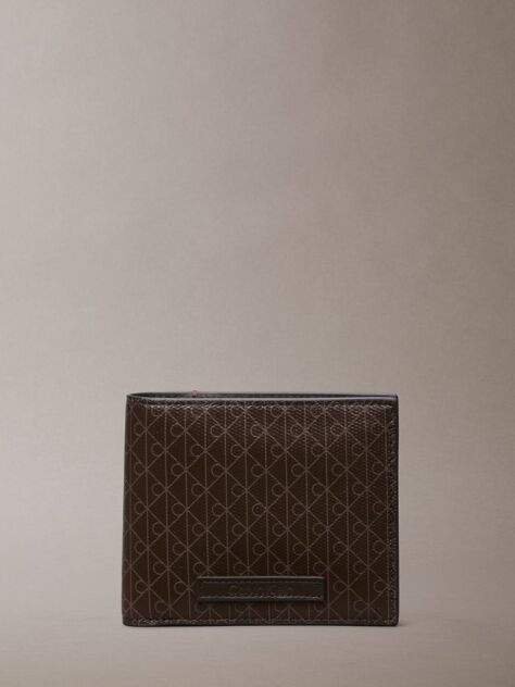 Brown Allover Emblem Logo Bifold Wallet with Coin Pouch  Men
