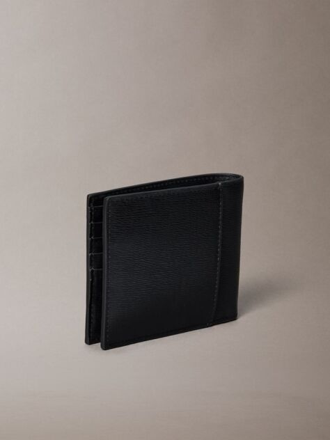 Black Emblem Logo Textured Bifold Wallet  Men