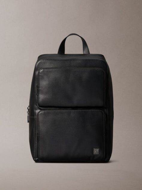 Black Slim Saffiano Emblem Logo Backpack  Men