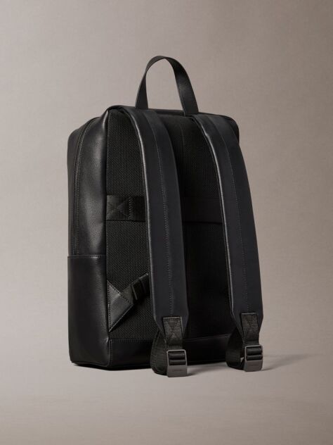 Black Slim Saffiano Emblem Logo Backpack  Men