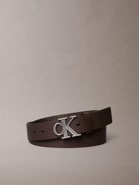 Brown Smooth Leather Monogram Buckle Belt  Men