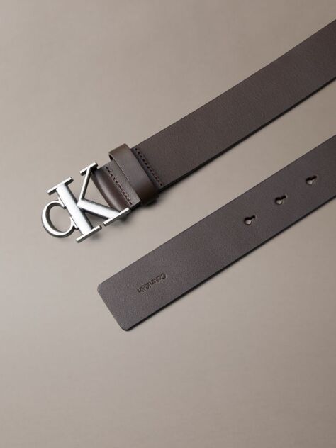 Brown Smooth Leather Monogram Buckle Belt  Men