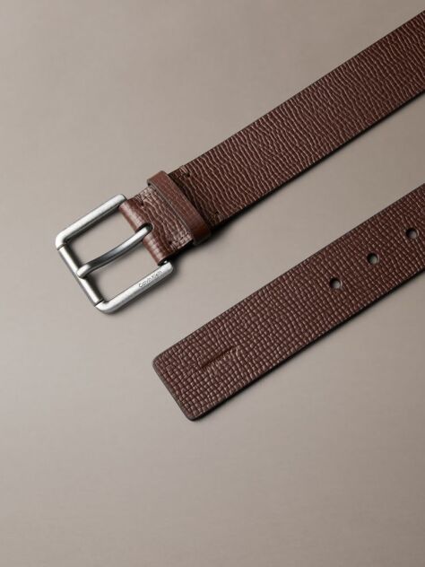 Brown Textured Leather Roller Buckle Belt  Men