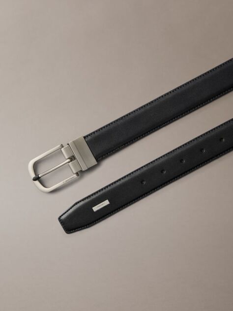 Black Curved Leather Rounded Buckle Belt  Men