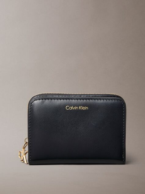 Black Leather Medium Zip Wallet  Women