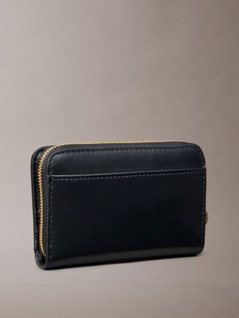 Black Leather Medium Zip Wallet  Women