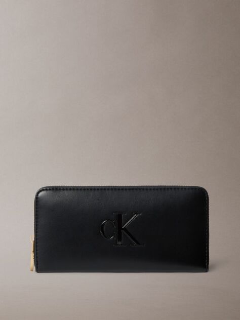Black Bold Monogram Long Zip Wallet  Women