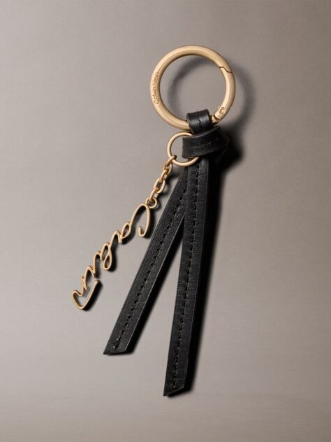 Black Leather Knotted Tassel Logo Bag Charm  Women