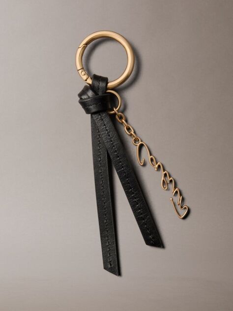 Black Leather Knotted Tassel Logo Bag Charm  Women
