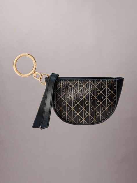 Black Emblem Logo Mini Zip Pouch Bag Charm  Women