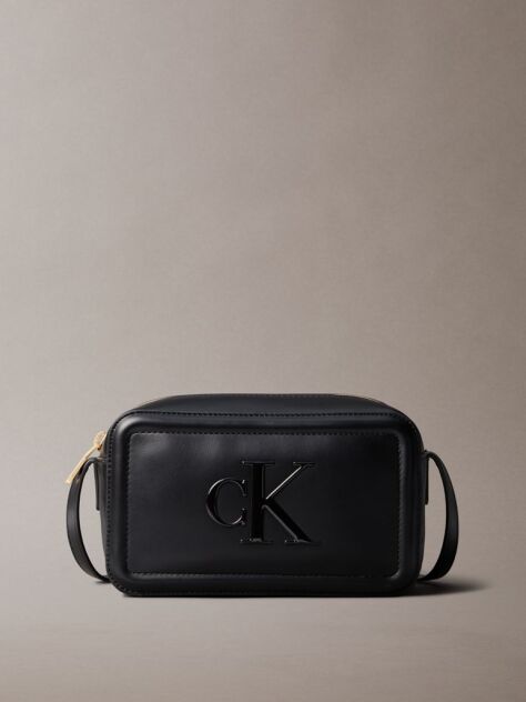 Black Embossed Monogram Logo Camera Bag  Women