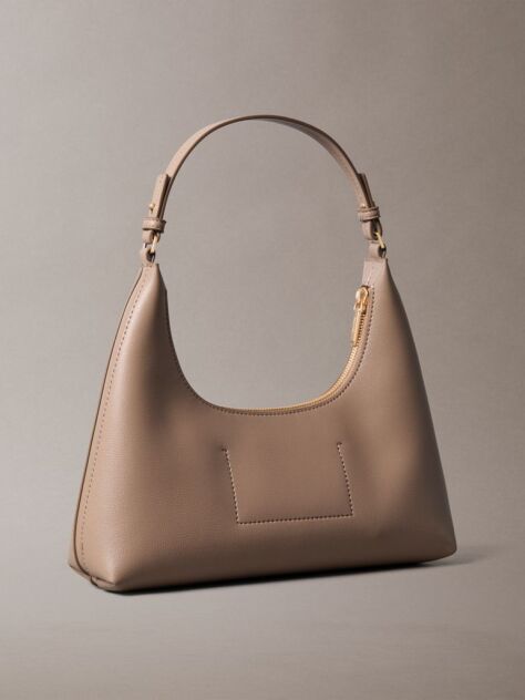 Beige Embossed Logo Shoulder Bag  Women
