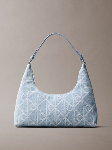 Denim Denim Allover Emblem Logo Shoulder Bag  Women