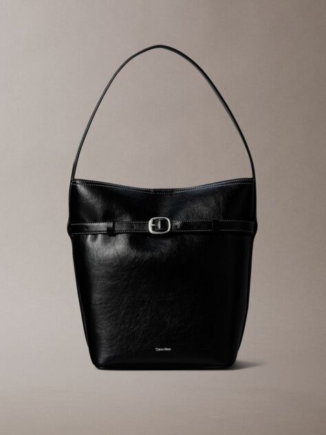 Black Buckle Laptop Bucket Bag  Women