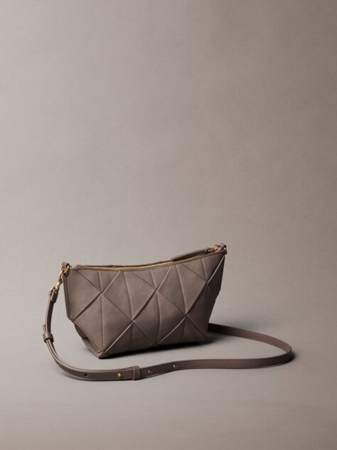 Brown Sueded Woven Panel Shoulder Bag  Women
