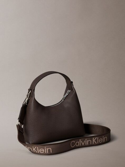 Brown Logo Strap Textured Crossbody Bag  Women