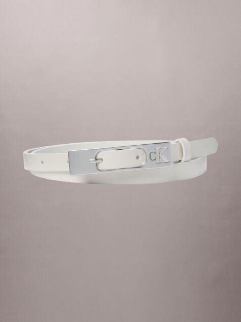 White CK Monogram Elongated Buckle Leather Belt  Women