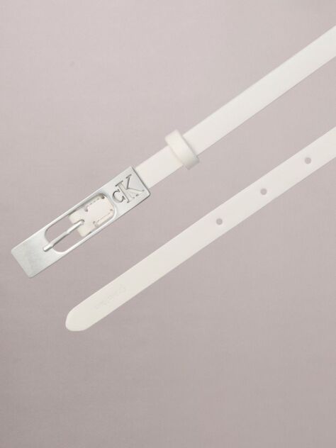 White CK Monogram Elongated Buckle Leather Belt  Women