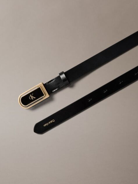 Black Leather Enamel Plaque Buckle Belt  Women
