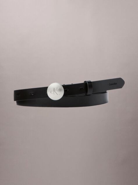 Black CK Monogram Round Buckle Leather Belt  Women