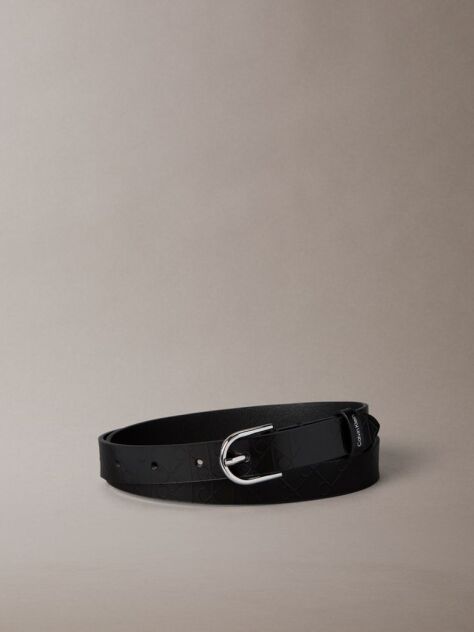 Black Leather Emblem Print Rounded Buckle Belt  Women
