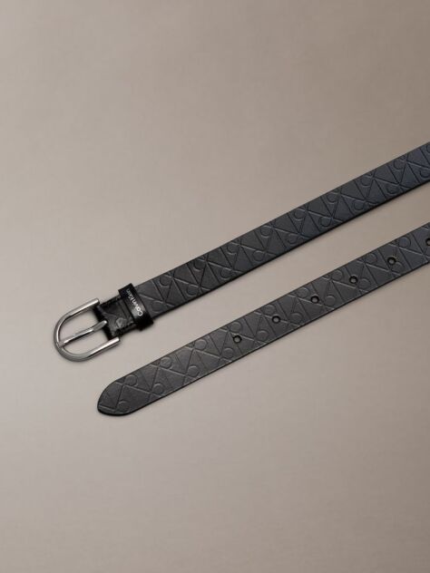 Black Leather Emblem Print Rounded Buckle Belt  Women