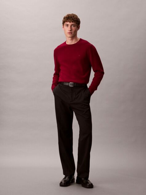 Red Merino Wool Classic Sweater  Men