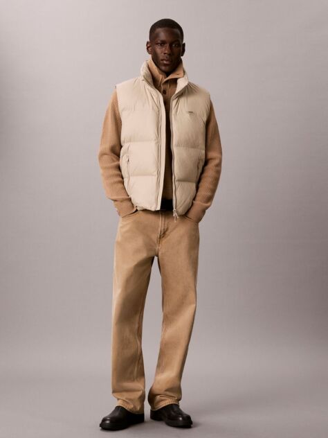 Beige Logo Patch Padded Gilet  Men