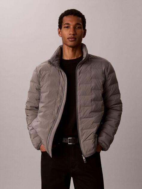 Grey Quilted Funnel Neck Puffer Jacket  Men