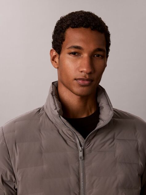 Grey Quilted Funnel Neck Puffer Jacket  Men
