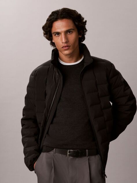 Black Quilted Funnel Neck Puffer Jacket  Men