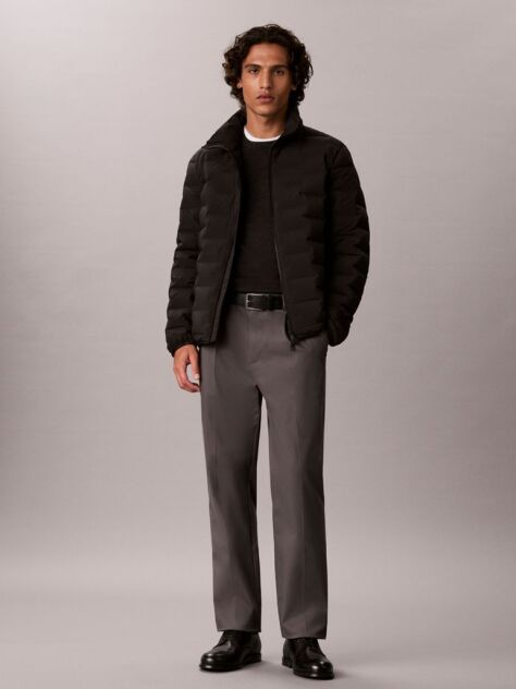 Black Quilted Funnel Neck Puffer Jacket  Men