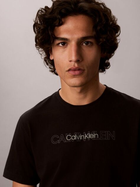 Black Repeat Logo Graphic Crew Neck T-Shirt  Men