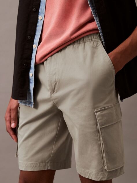 Brown Cotton Twill Cargo Shorts  Men