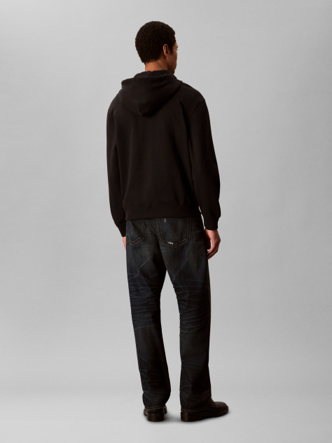 Black Long Sleeve Monogram Front Zip Hoodie  Men