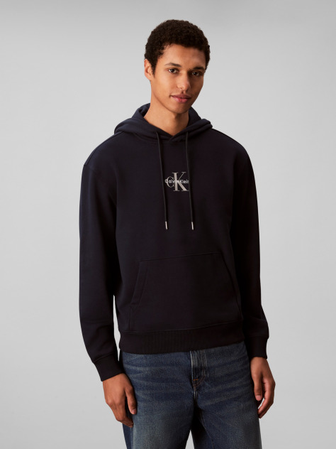 Blue Relaxed Monogram Hoodie  Men