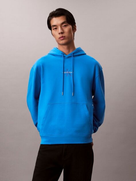 Blue Relaxed Monogram Hoodie  Men