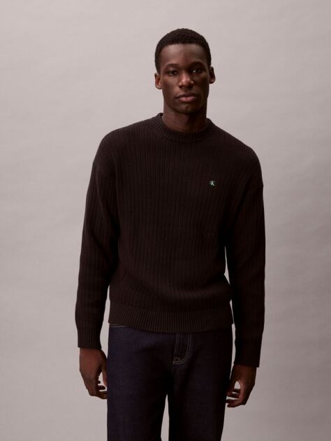 Black Ribbed Cotton Monogram Jumper  Men