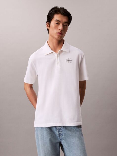 White Casual Monologo Polo Shirt  Men