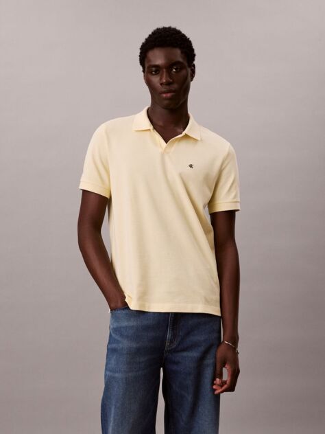 Yellow Cotton Piqué Open Collar Polo Shirt  Men