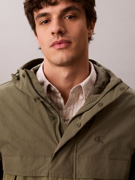 Green Hooded Nylon Windbreaker Jacket  Men