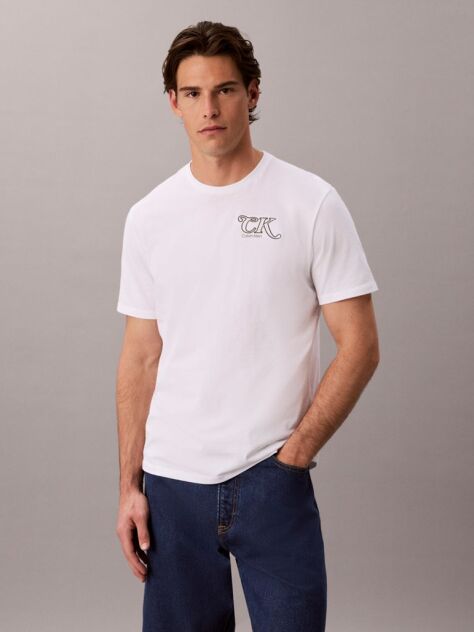 White Script Logo Embroidery T-Shirt  Men